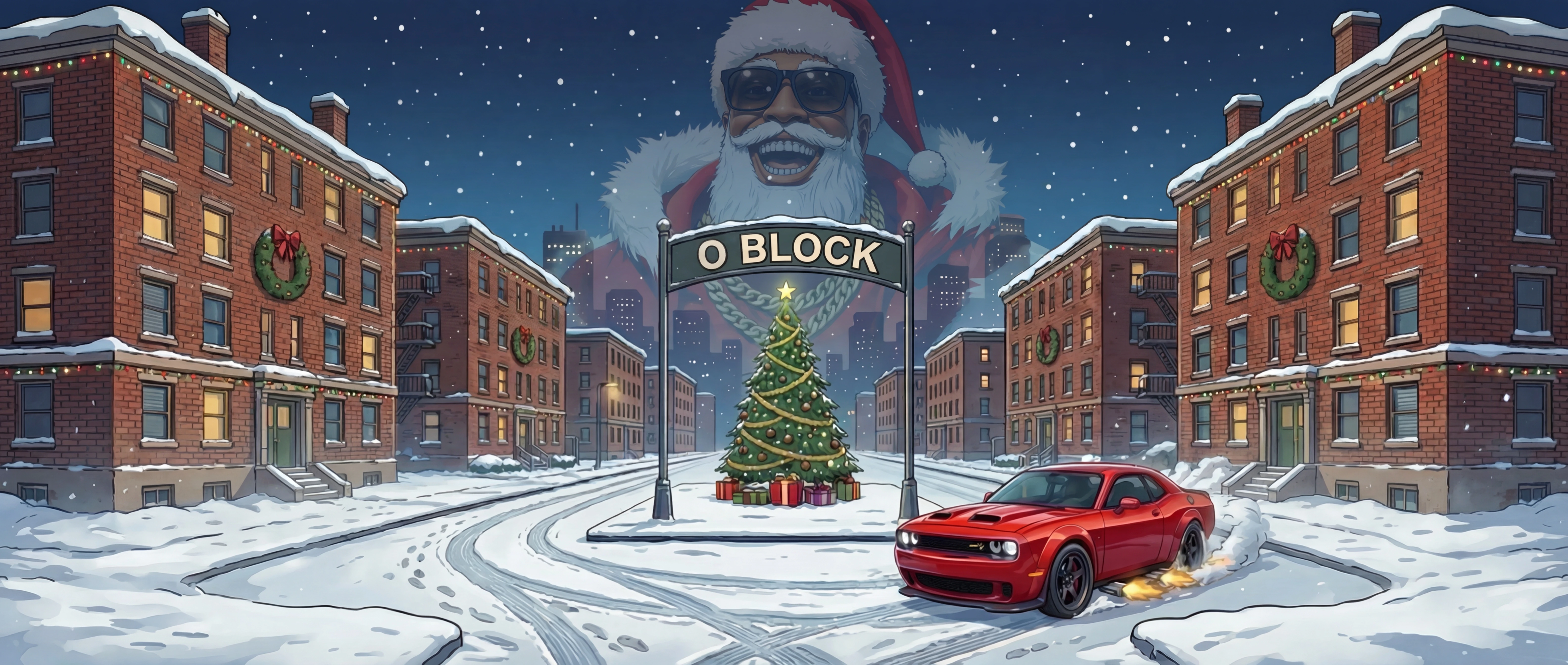 O Block winter scene with St. Niggalas